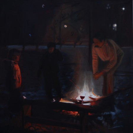 Téli tábortűz 100x100cm olaj vászon